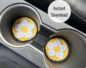 Modello per sottobicchiere/inserto per portabicchiere in stile retrò con fiori all'uncinetto / Download immediato in PDF