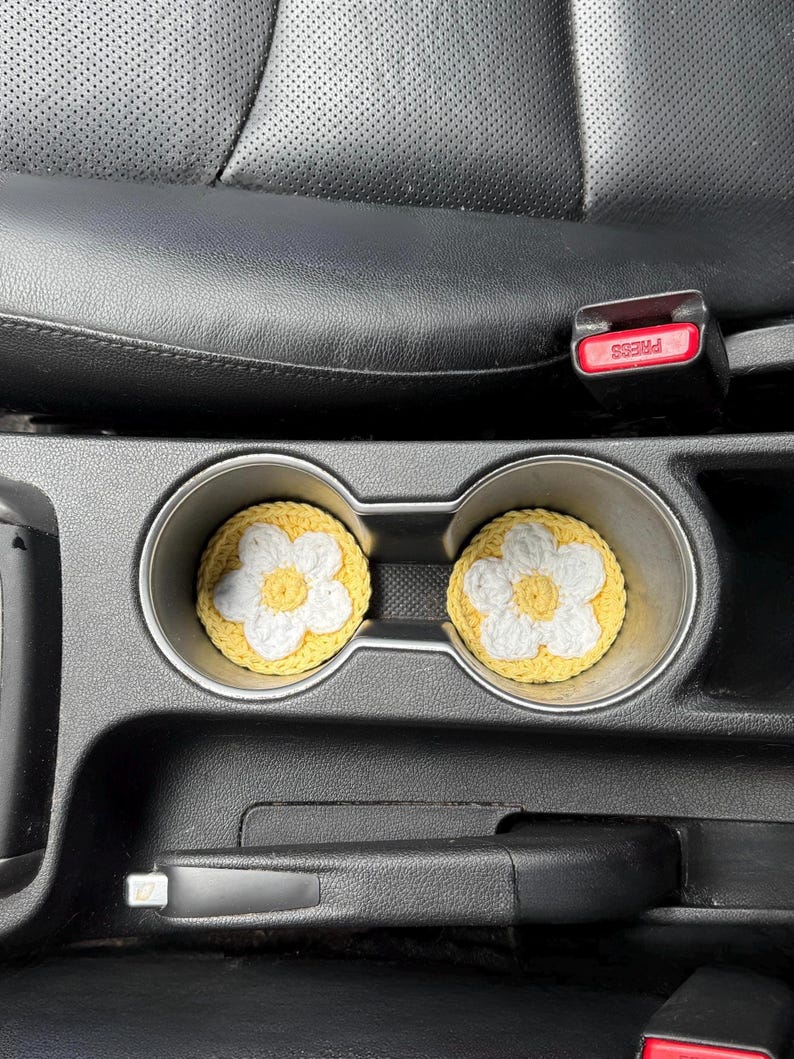 Crochet Daisy Car Coaster Pattern | Cup Holder Insert | PDF Instant Download