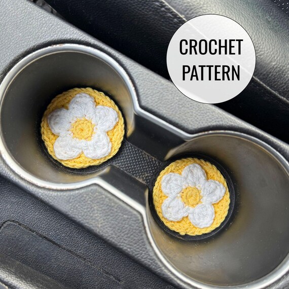 Crochet Daisy Car Coaster Pattern | Cup Holder Insert | PDF Instant Download