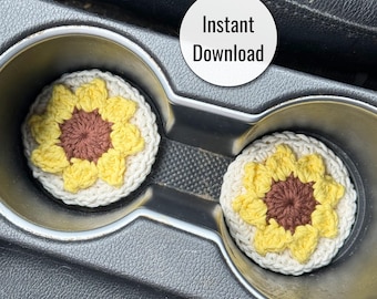 Crochet Sunflower Car Coaster Pattern | Car Hanger Modification | Instant Digital Download