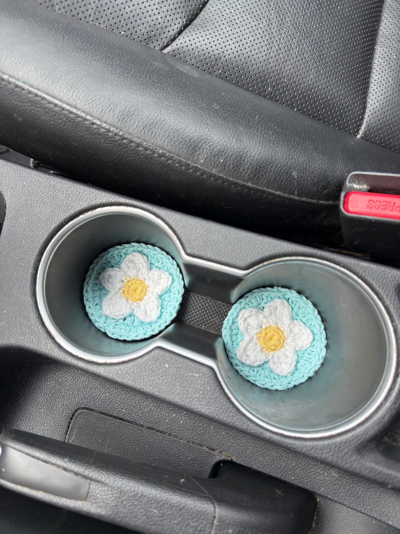 Crochet Daisy Car Coaster Pattern | Cup Holder Insert | PDF Instant Download