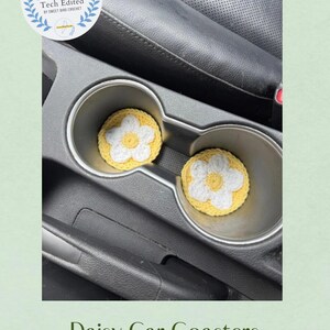 Crochet Daisy Car Coaster Pattern | Cup Holder Insert | PDF Instant Download