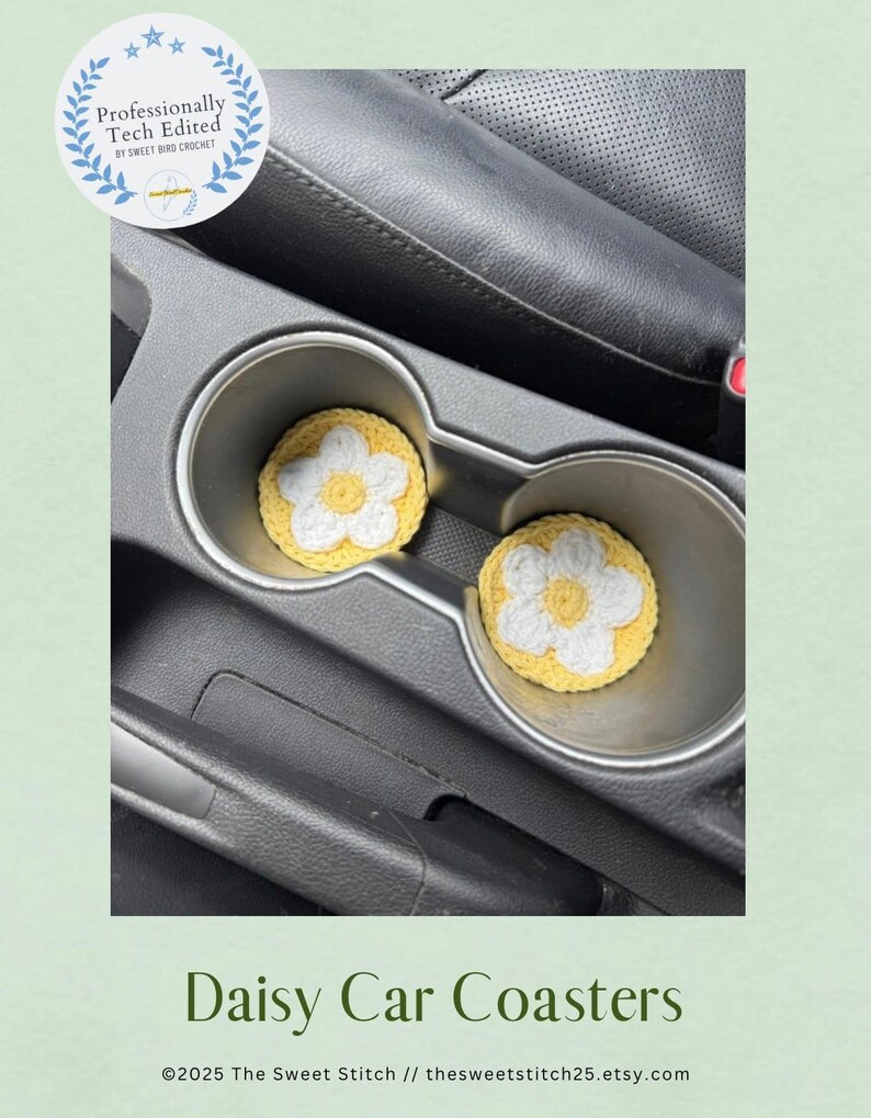 Crochet Daisy Car Coaster Pattern | Cup Holder Insert | PDF Instant Download