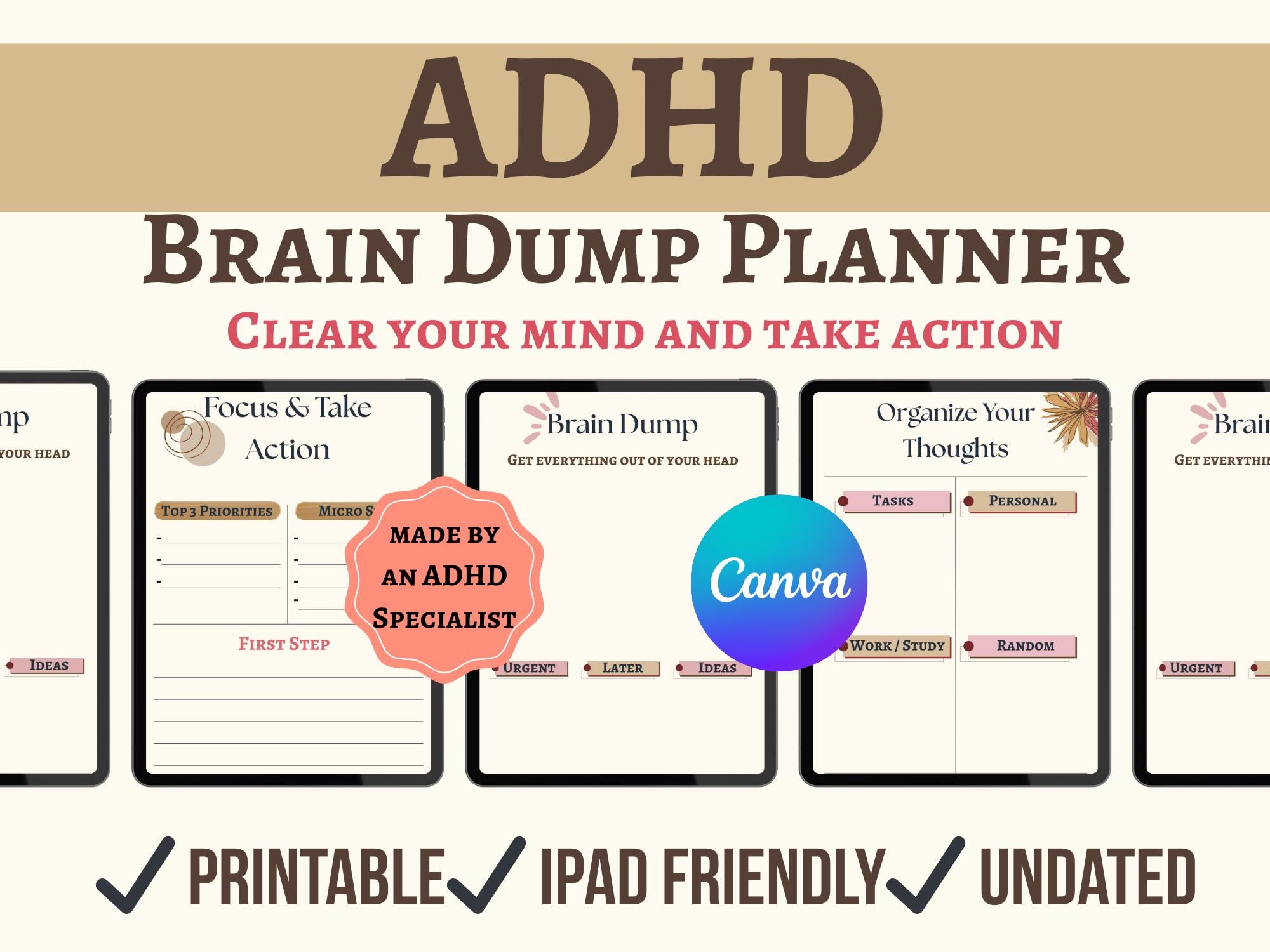 ADHD Brain Dump Planner Printable, Mental Clarity Planner, Overwhelm ...
