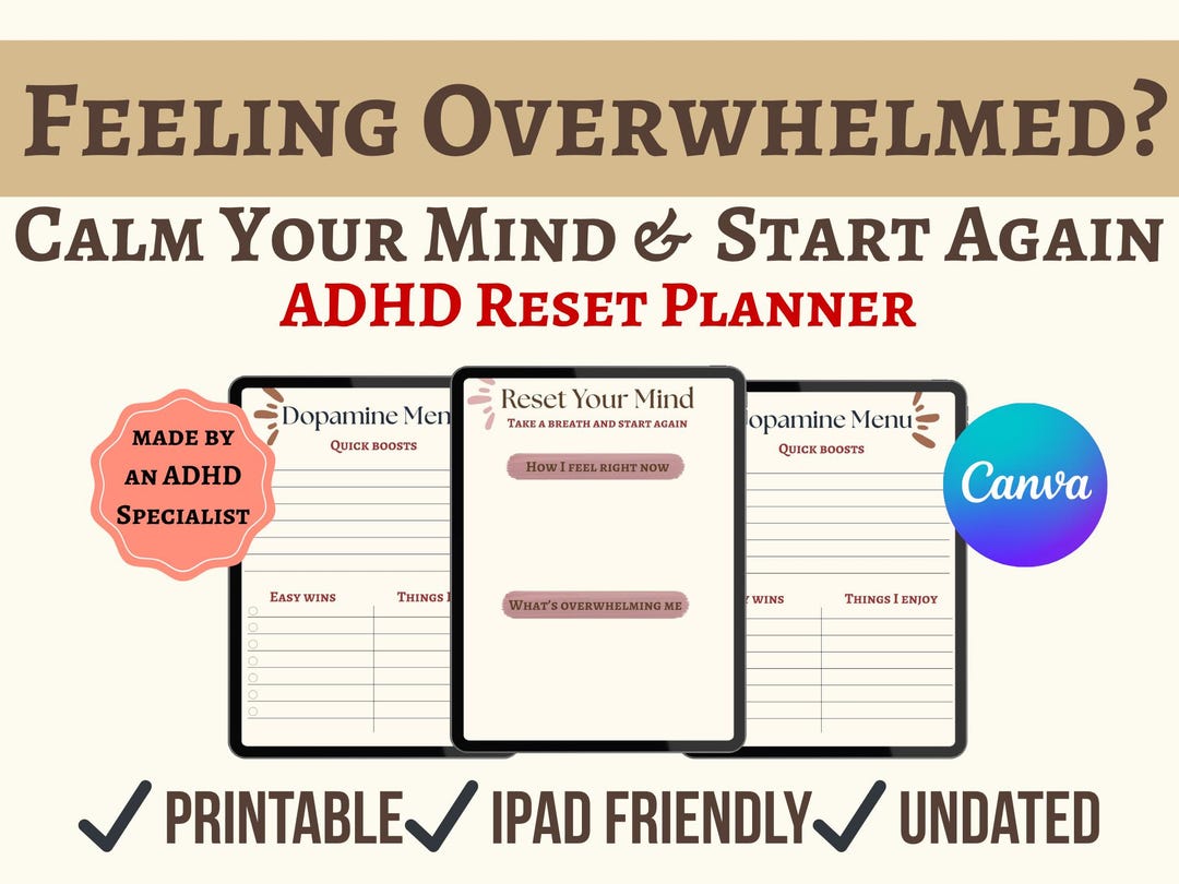 Overwhelmed ADHD Planner, ADHD Reset Planner, Calm Your Mind Planner ...