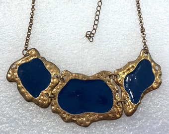 Vintage Gold & Blaue Emaille Halskette aus den 1980er Jahren