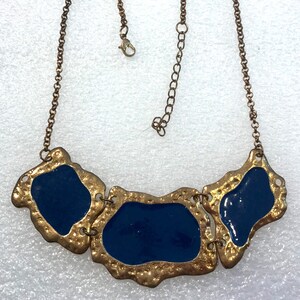 Vintage gouden en blauw geëmailleerde ketting uit de jaren 80