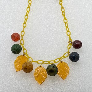 Vintage bakelite & celluloid hand carved fruits and celluloid leaves necklace image 2