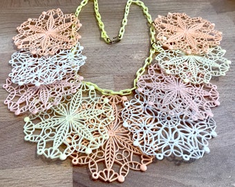 Vintage soft early plastic celluloid filigree snow flakes necklace