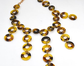 Vintage statement celluloid & galalite tortoiseshell-color necklace