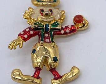 Vintage 1950's enamel clown pin brooch no. 1