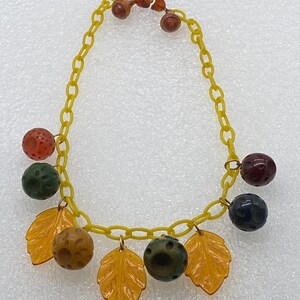 Vintage bakelite & celluloid hand carved fruits and celluloid leaves necklace image 7