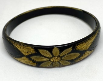 Vintage overdyed hand painted galalith bangle bracelet