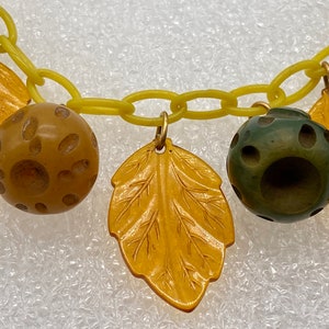 Vintage bakelite & celluloid hand carved fruits and celluloid leaves necklace image 4