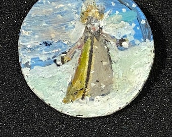 Vintage glass pin brooch - hand painted