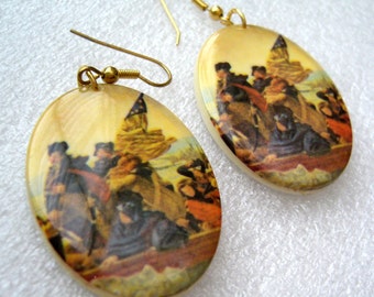 Vintage printed plastic large earrings