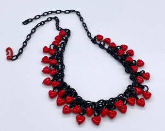 Happy Valentine! Vintage celluloid & red early plastic hearts necklace - bakelite style