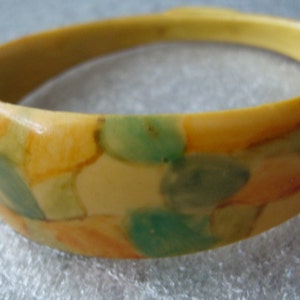 Vintage sponge hand painted dots celluloid bracelet bangle