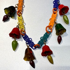 Vintage celluloid and bakelite bells necklace image 1