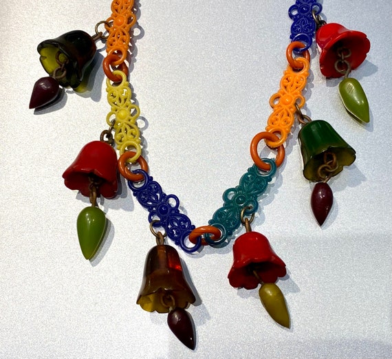 Vintage celluloid and bakelite bells necklace - image 1