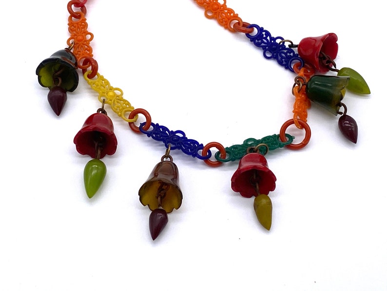 Vintage celluloid and bakelite bells necklace image 4