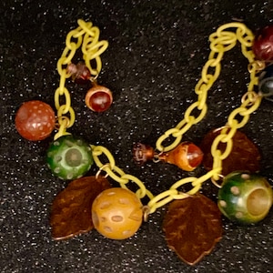 Vintage bakelite & celluloid hand carved fruits and celluloid leaves necklace image 1