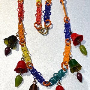 Vintage celluloid and bakelite bells necklace image 2