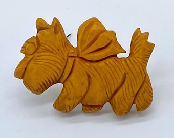 Vintage art deco hand carved bakelite scotty dog pin brooch