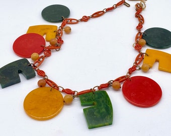 Vintage swirl Bakelite mah-jong, discs and balls necklace