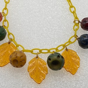 Vintage bakelite & celluloid hand carved fruits and celluloid leaves necklace image 3