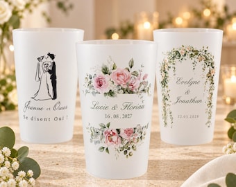 Gepersonaliseerde trouwbekers met namen | 24 ontwerpen om uit te kiezen | Gastenbekers | Trouwdecoraties en bedankjes