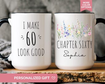 Custom 60th Birthday Mug, Personalized Gift For 60th Birthday Grandma Mom, Floral Sixty Birthday Gift