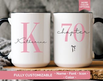 Custom 70th Birthday Mug, 70 and Fabulous | Happy 70th Birthday, 70th Birthday Gift for grandma, born in 1956 Coffee cup, Chapter Seventy