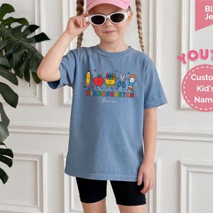 Custom Kindergarten Teacher Shirt, Teacher Life Tee, Preschool Teacher School Supplies Comfort Colors® T-shirt, Crayon Apple Pencil Shirt T2 image 14