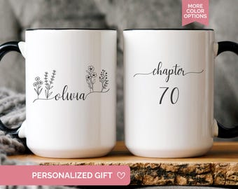 70th gift for her, Grandmas 70th birthday mug, custom 70th birthday coffee cup, floral 70th gift idea