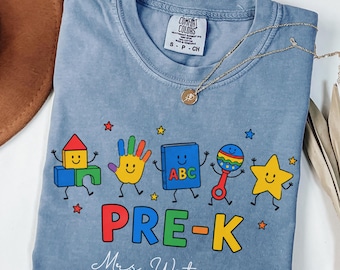 Custom Pre K Teacher Shirt, Custom Preschool Teacher Comfort Colors® Tee, Back To School Pre Kindergarten Squad tshirts CCT3