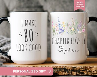 Personalized 80th Birthday Mug, Floral Coffee Cup, Grandma Gift