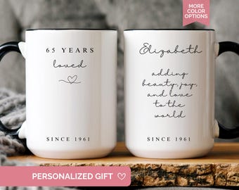 65th Birthday Mug, Personalized 1960 Mug, Custom Coffee Cup For Women, Milestone Birthday Gift, Funny 65 Year Old Gift For Her Or Him MB6