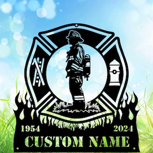 Personalized Firefighter Memorial Sign, Firefighter Badge Fireman Standing, Firefighter Memorial Gifts Firefighter Loss Fireman.