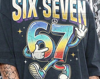 Six Seven 67 Retro Cartoon Numbers Comfort Colors® Tshirt, Vintage Y2K Graphic Faded Tees, 90S Streetwear Birthday Gift,