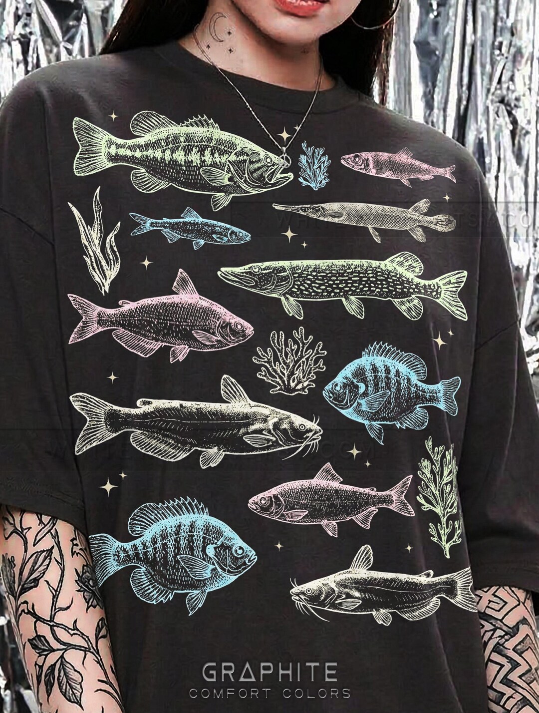 Fish 90s Picture Vintage Fish Chart 90S Graphic Style Comfort Colors® Tshirt, Retro ...