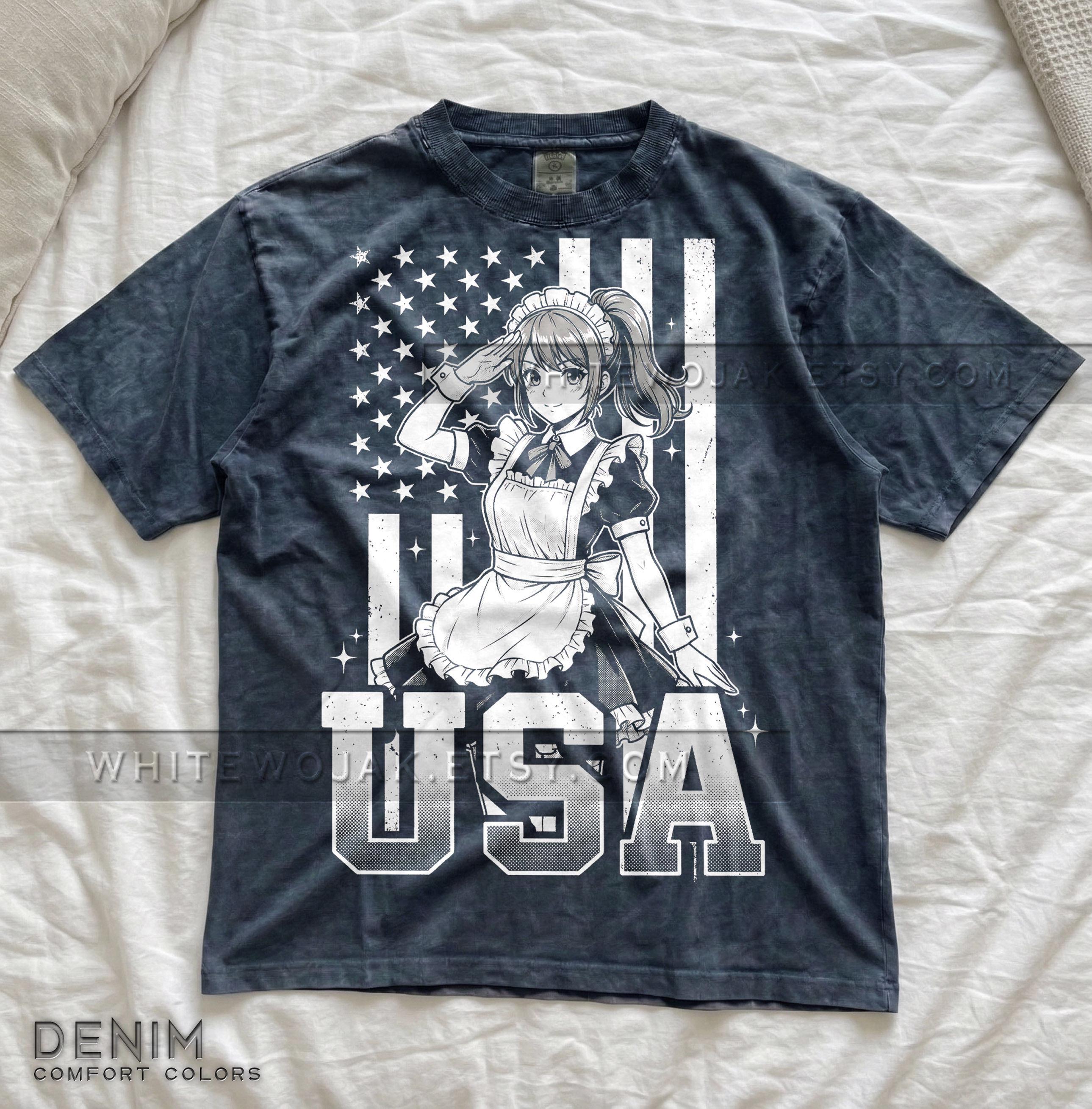 Usa Anime Maid Comfort Colors® Tshirt, American Flag Retro Waifu