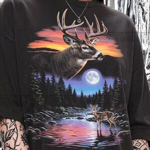 Deer Buck Fawn Animal Lover Hunter Comfort Colors® Tshirt, Wildlife Nature Forest River Full Moon Sunset Sky Vintage Bootleg Outdoors Tee