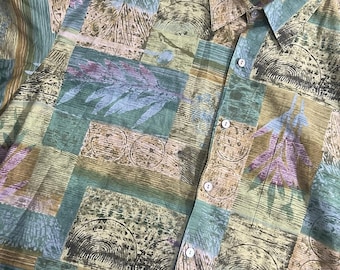 Vintage Tori Richards Hawaiihemd Herren Large Lawn Camp Gelb Multi Color USA