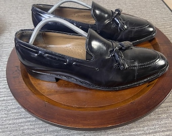 Vintage Johnson & Murphy Mens Black Leather Tassel Loafers Dress Shoes 11 D