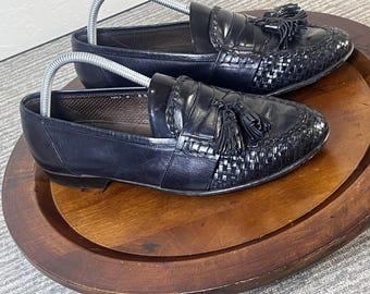 Cole Haan Shoes Mens 8.5 M Black Woven Leather Tassel Kiltie Loafers Italy Dress