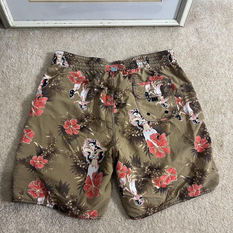 Vintage Tommy Bahama boardshort Hawaiian hula meisjes omkeerbaar grote zak afbeelding 2
