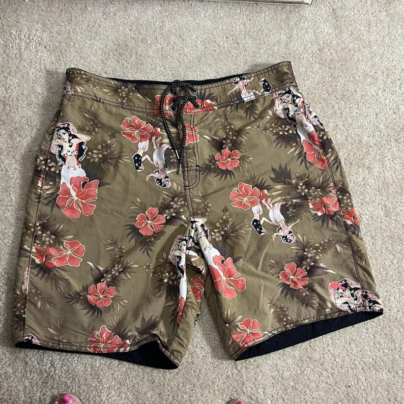 Vintage Tommy Bahama boardshort Hawaiian hula meisjes omkeerbaar grote zak afbeelding 1