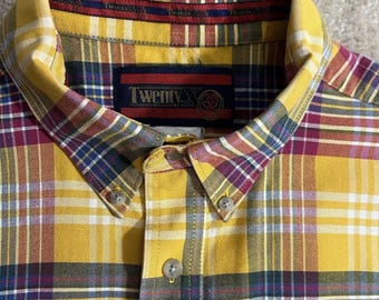 Camisa xadrez vintage Wrangler Twenty X estilo cowboy/rodeio, masculina, tamanho XL, com logo western, anos 90.