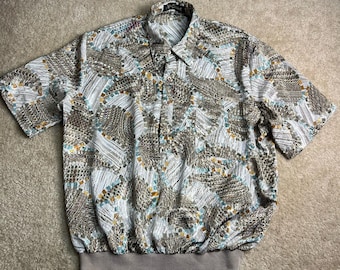 Camisa polo listrada vintage Alan Stuart masculina tamanho G, de grife, manga curta.